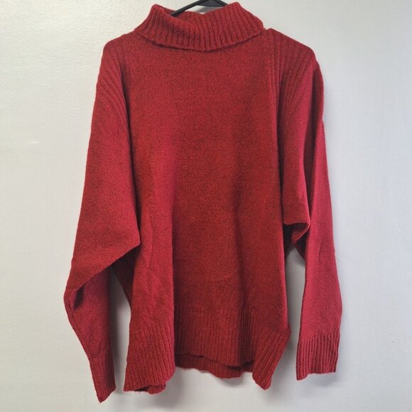 Double Zero Red Sweater Soft Womens Lovely Large Turtle Neck Bat Wing Warm - Picture 8 of 8